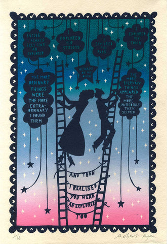 'Explorers' Screenprint on Hand Made Indian Cotton Khadi Paper