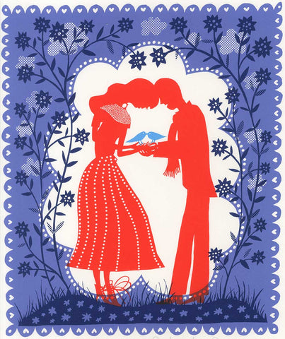 'Bird People' Screenprint (blue mauve)