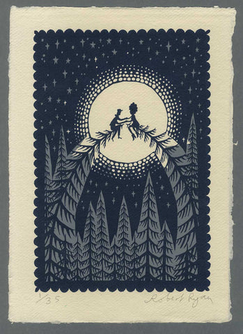 'Tree People' Screenprint. Grey and Navy