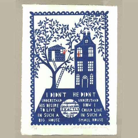 'Big House Small House' Screenprint on Hand Made Indian Cotton Khadi Paper