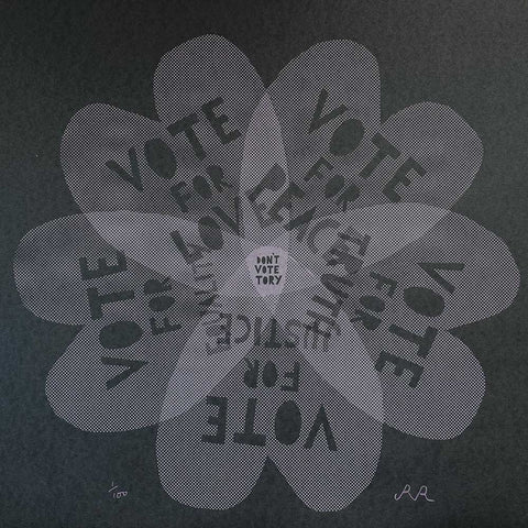 'Don't Vote Tory' One color screenprint (pink) on charcoal black. 2nd Edition