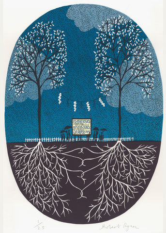 'Husband And Wife Trees'   Screenprint. Blue edition