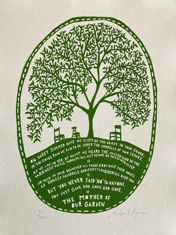The Mother of our Garden' Screenprint on Indian Khadi paper. Green Edition