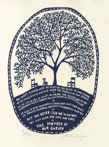 'The Mother of our Garden' Navy Blue Screenprint on Indian Khadi paper.