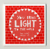 'You Bring Light' Ceramic Tile available in 4 different colors. Red, Blue, Orange or Honeycomb.